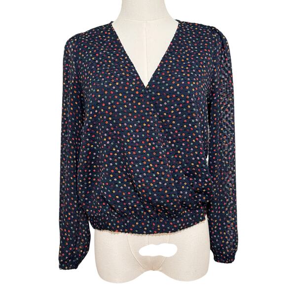 Madewell Navy Lyric Wrap Top in Sugar Mini Polka Dot XS / M - Picture 3 of 11